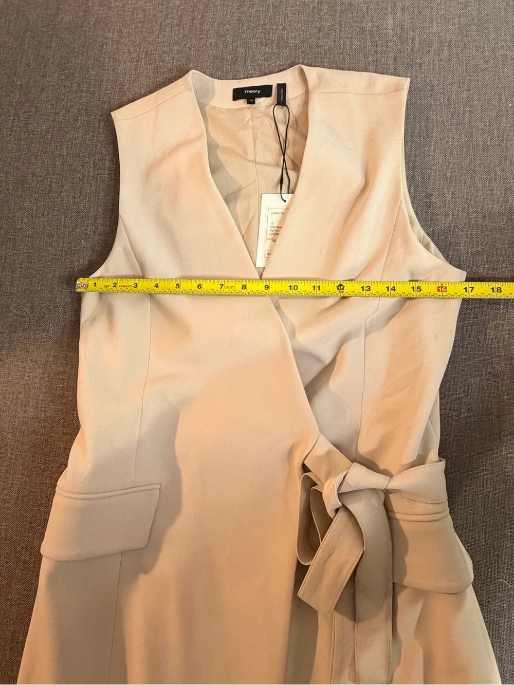 Theory Sleeveless Classic Wrap Around Midi Dress in Light Beige Size 10